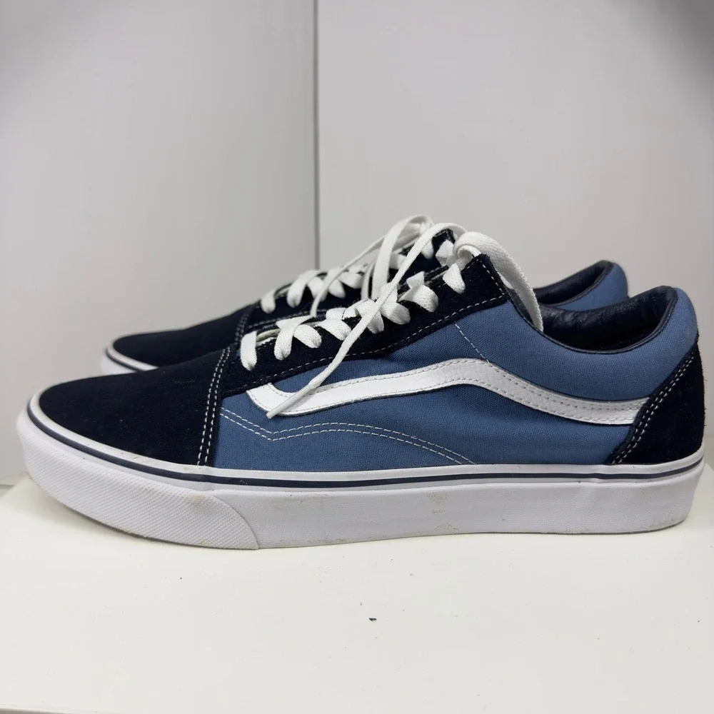 Vans Old Skool Sneakers Mens Size 12 Blue Navy Suede Canvas Low Top Skate Shoes